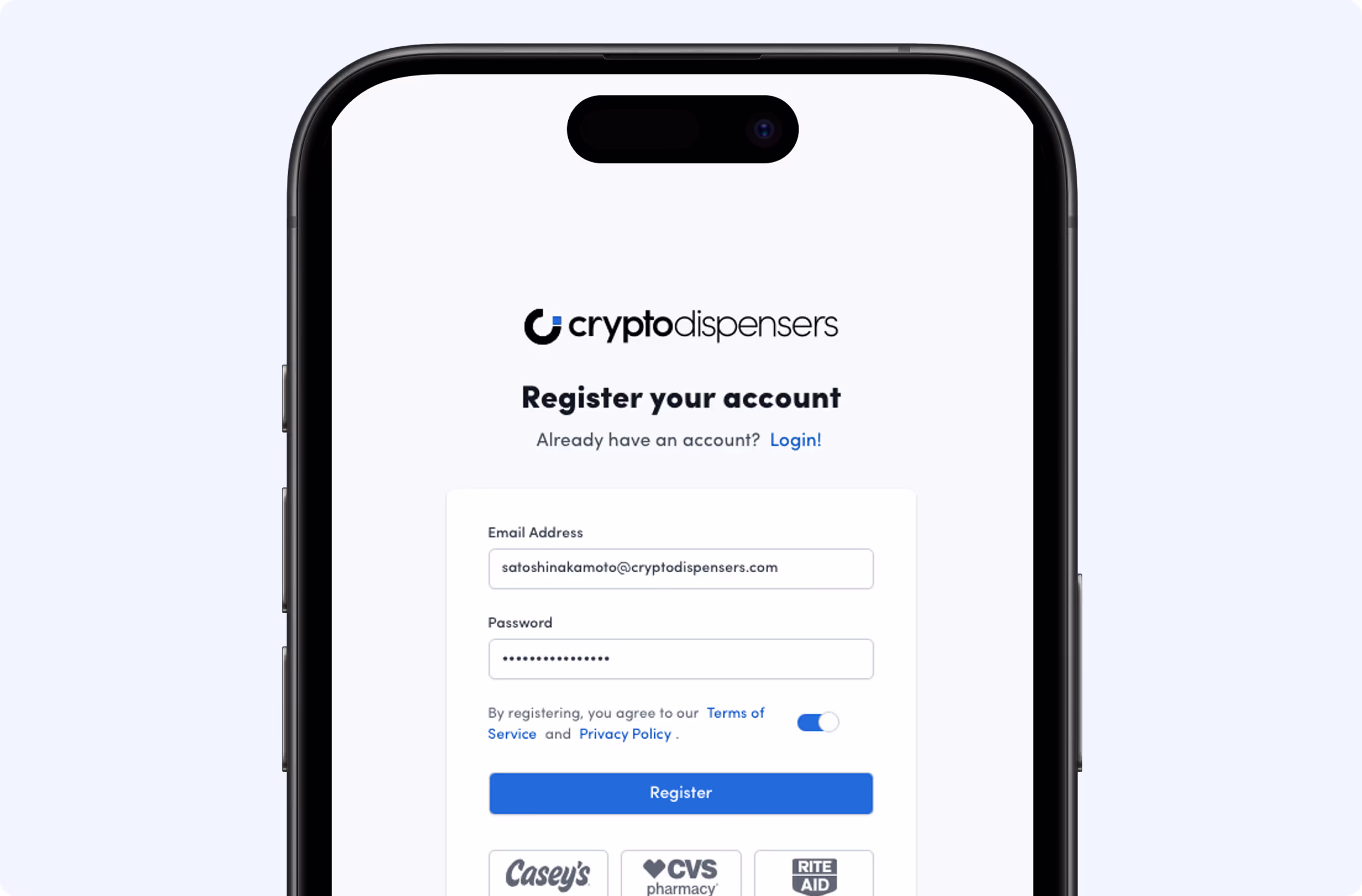 crypto dispenser-login-screenshot
