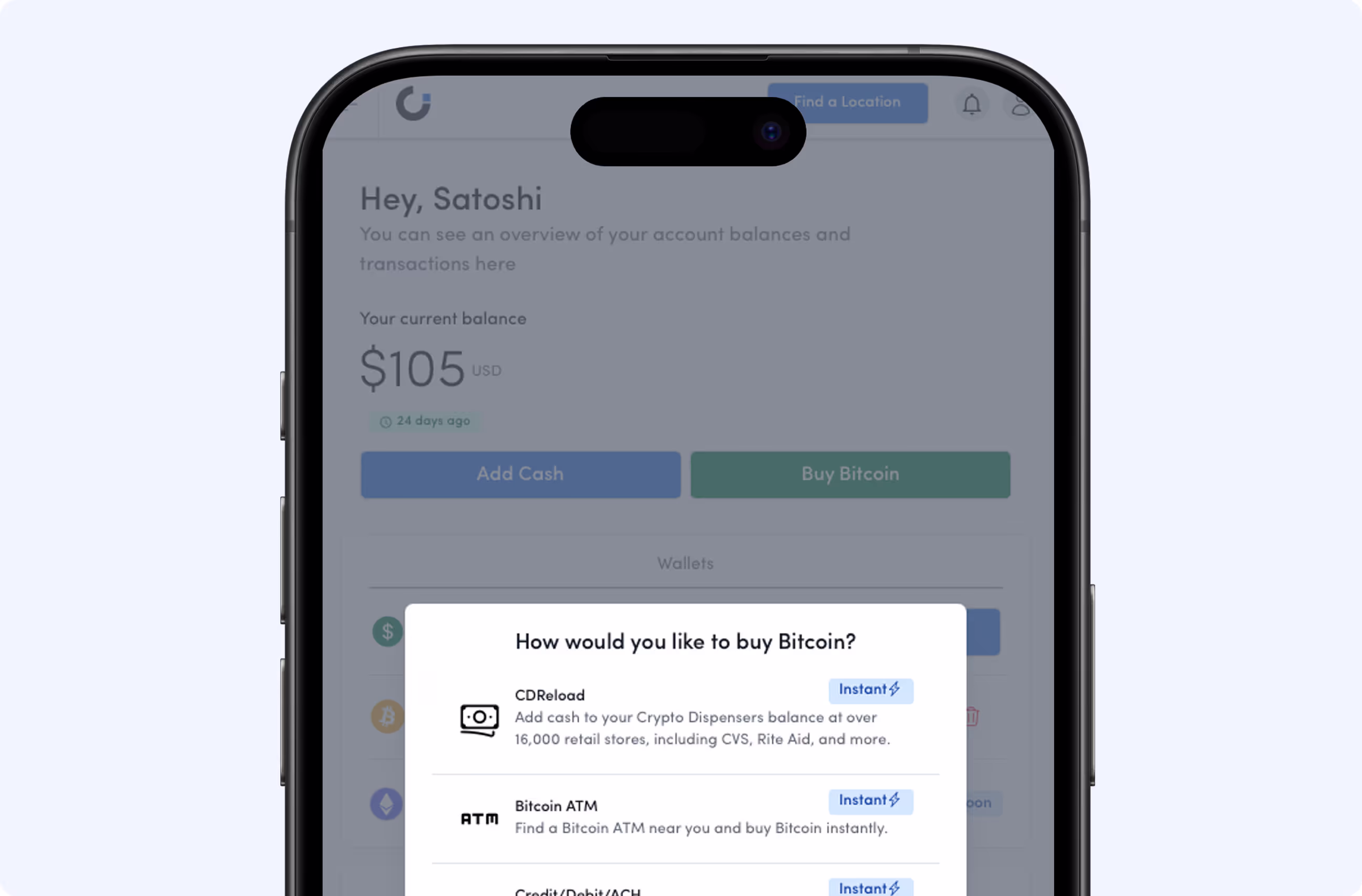 crypto dispenser -payment method- screenshot