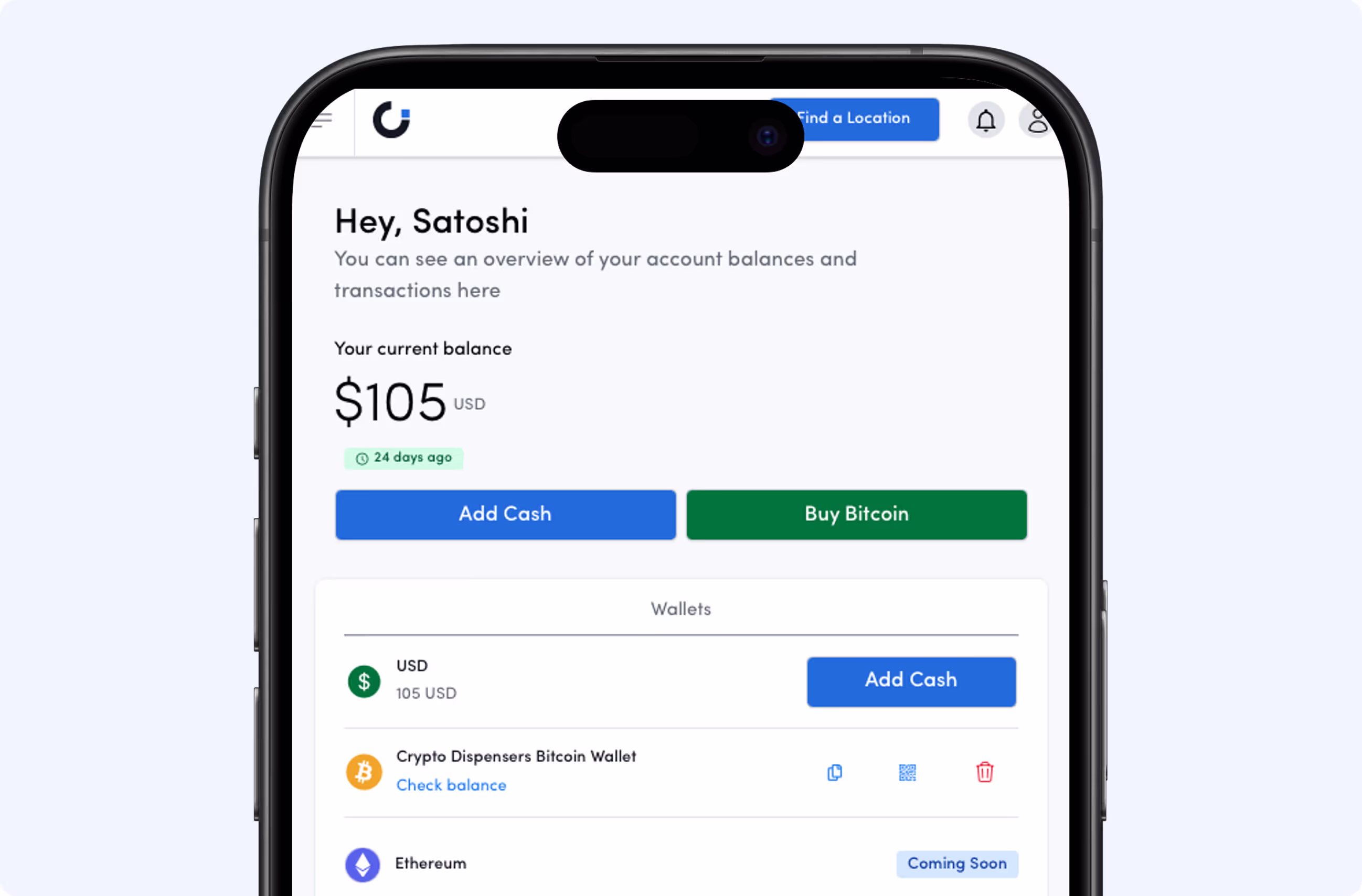 crypto dispenser-home-mobile-screen
