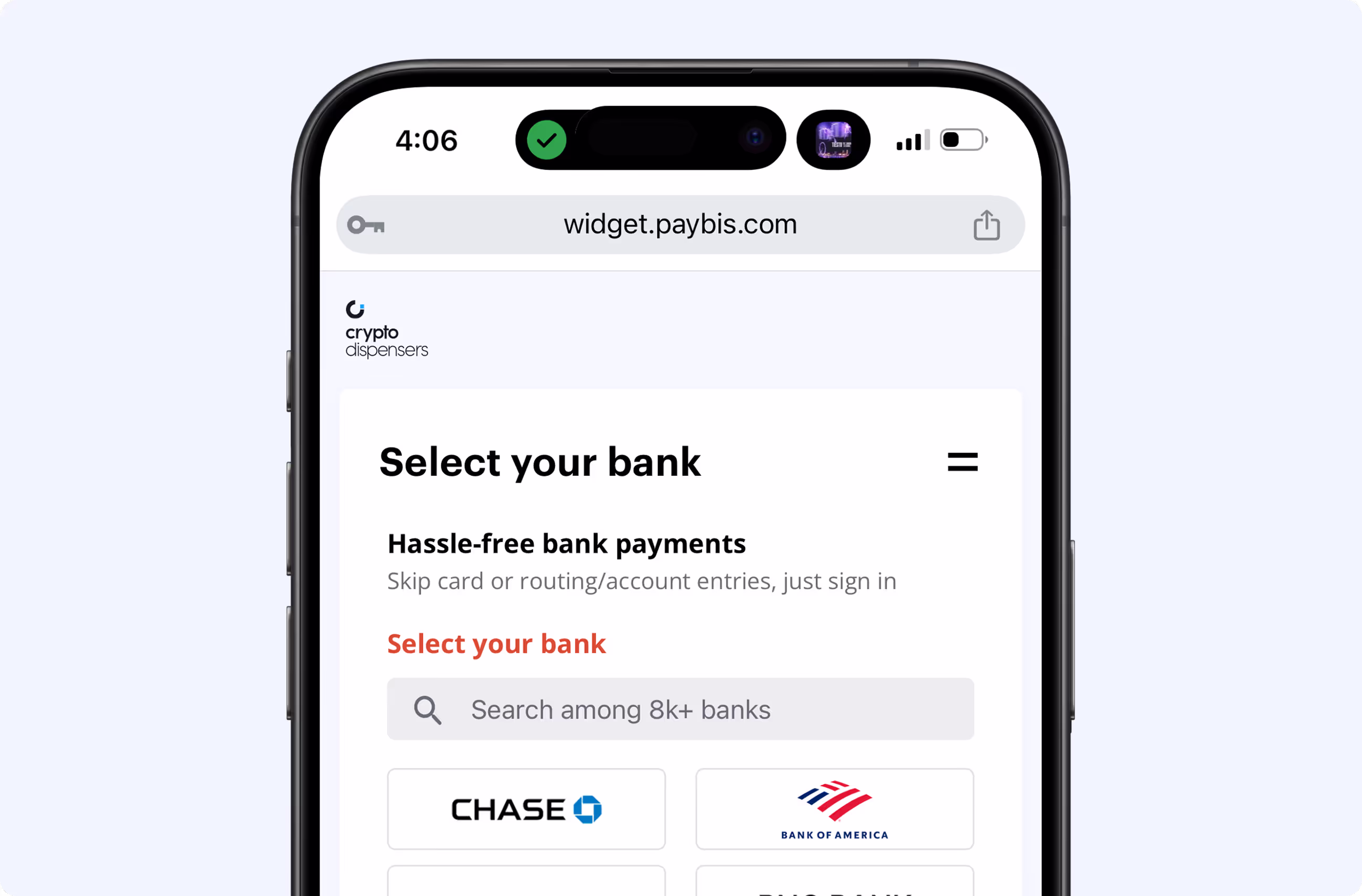 crypto dispenser-ach screenshot